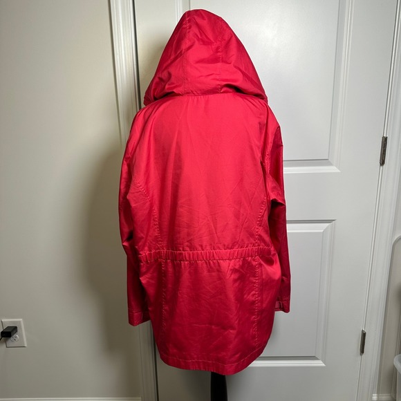 Vintage Women's Red Hooded Rain Jacket Casual Lightweight Windbreaker - Picture 6 of 12